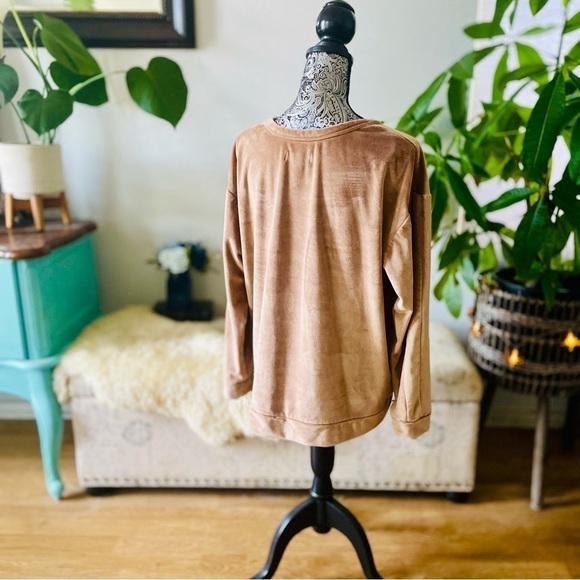 Koolabura By UGG Caramel Brown Luxe Velour Crewneck Sweater Jumper, Size L - Picture 4 of 7